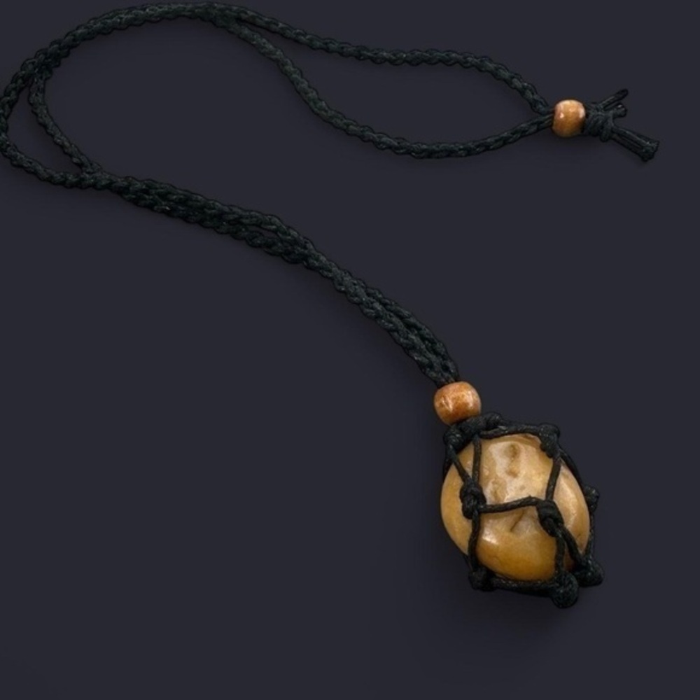 Yellow Jasper Stone Pendant Macrame Necklace